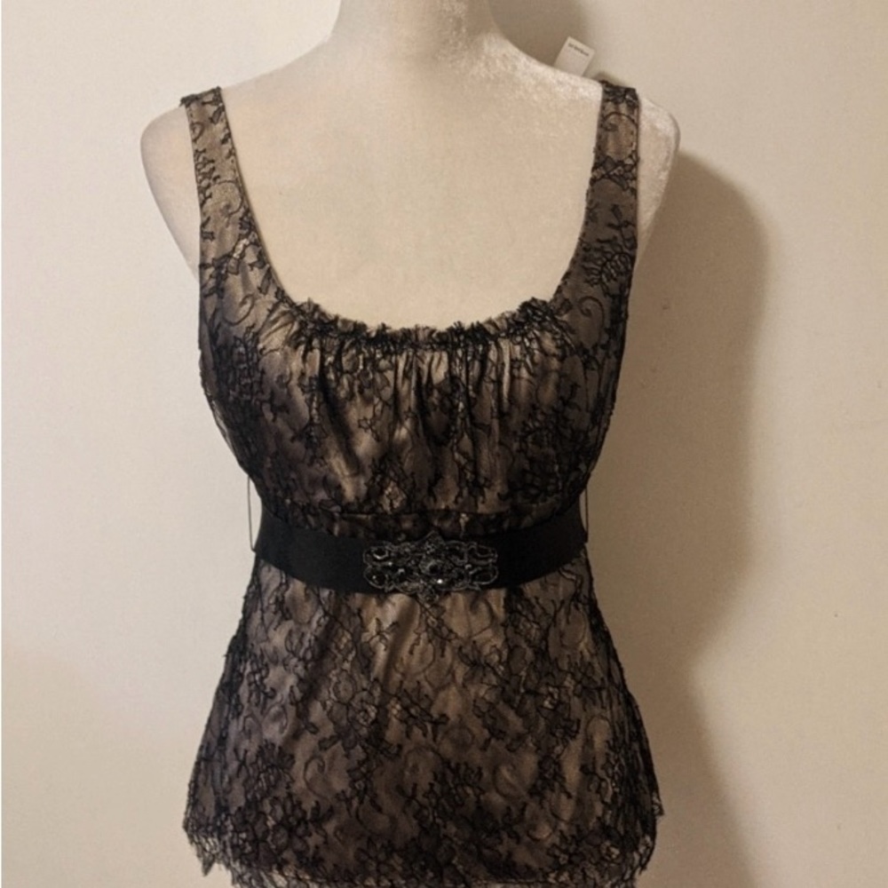 RARE NWOT Elie Tahari Antique Gold Cream Black Lace Emilia Blouse